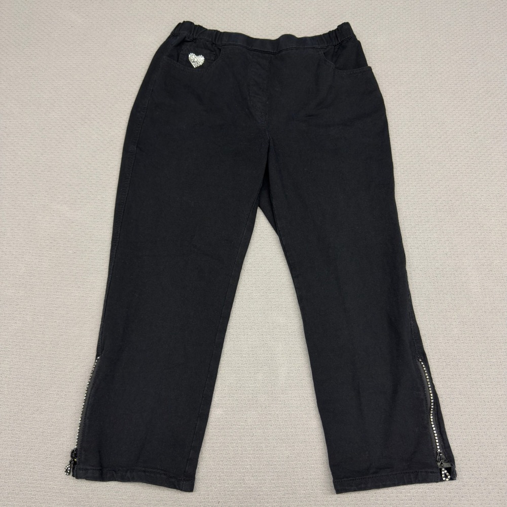 Quacker Factory Pants Womens Small Black Dream Jeannes Rhinestone Heart